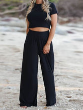 Load image into Gallery viewer, Round Neck Short Sleeve Top and Pocketed Pants Set