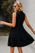 Load image into Gallery viewer, Tie Neck Tiered Dress with Decorative Buttons