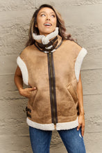 Load image into Gallery viewer, Collared Zip-Up Suede Sherpa Vest