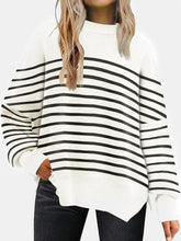 Load image into Gallery viewer, Round Neck Drop Shoulder Slit Sweater