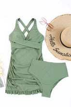Load image into Gallery viewer, Tie Back Sleeveless Swim Dress and Bottoms Set