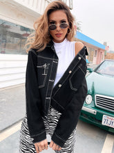 Load image into Gallery viewer, Collared Neck Dropped Shoulder Denim Jacket