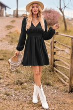 Load image into Gallery viewer, V-Neck Long Sleeve Smocked Waist Mini Dress