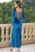 Load image into Gallery viewer, Tie Back Long Sleeve Slit Dress