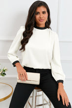 Load image into Gallery viewer, Round Neck Puff Sleeve Back Tie Blouse