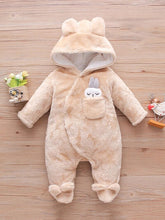 Load image into Gallery viewer, Baby Rabbit Decor Long Sleeve Hooded Snapped Jumpsuit