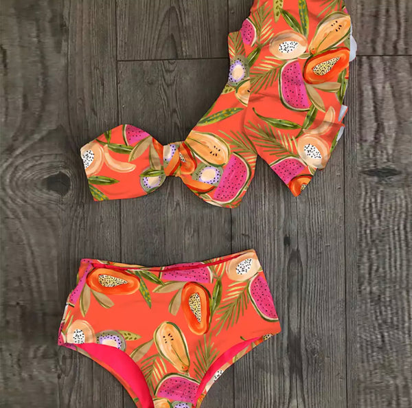 Fruity Tooti One Shoulder Flutter Sleeve Bikini