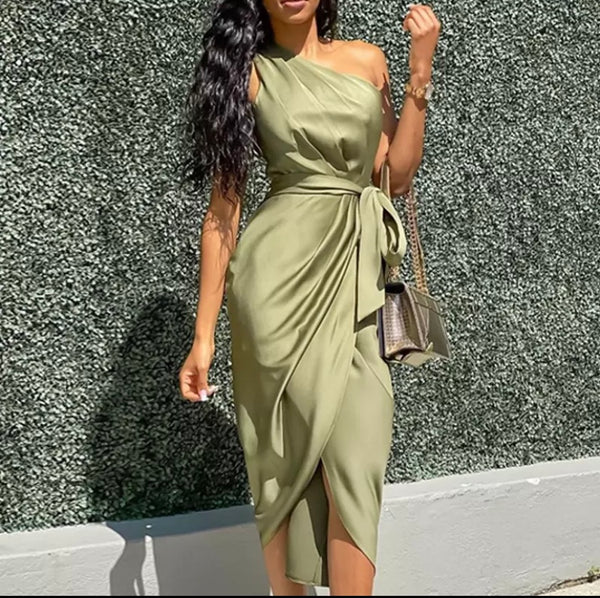 APHRODITE One Shoulder Ruffle Toga Dress