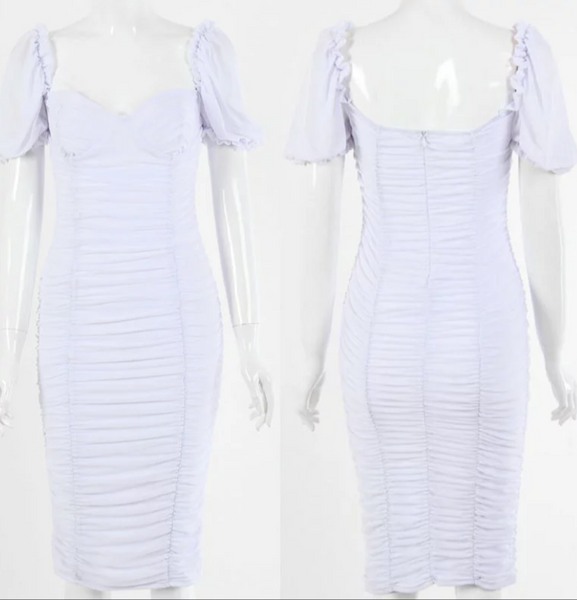 SELINA Ruched Sweetheart Midi Dress
