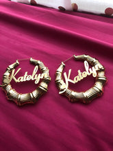 Load image into Gallery viewer, Custom Stainless Steel Bamboo Hoop Earrings